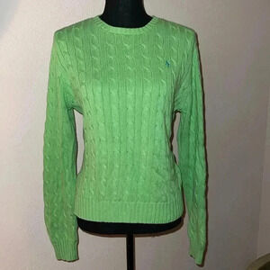 Ralph Lauren Women’s Apple Green 100% Cotton Cable Knit Sweater Jumper XL